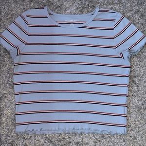 light blue striped top